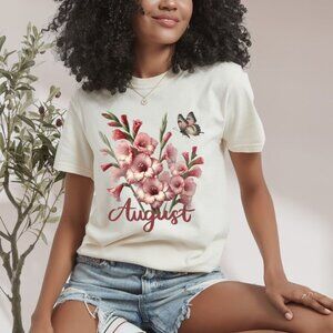 August Birth Flower T-Shirt, Gladiolus and Butterfly Design